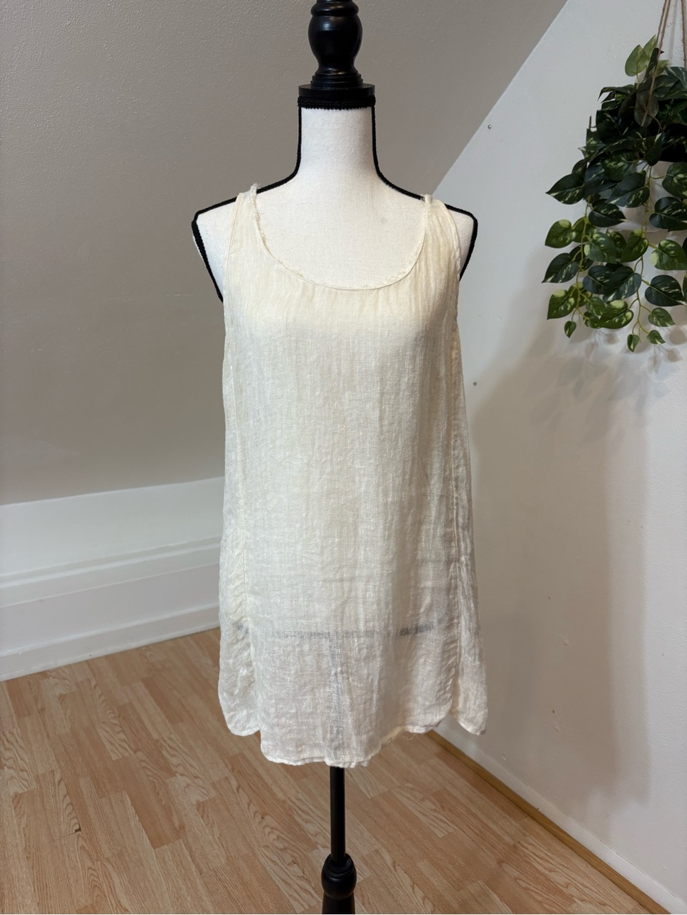 Eileen Fisher 100% Linen Cream Lightweight Gauze Tunic Top Size XL